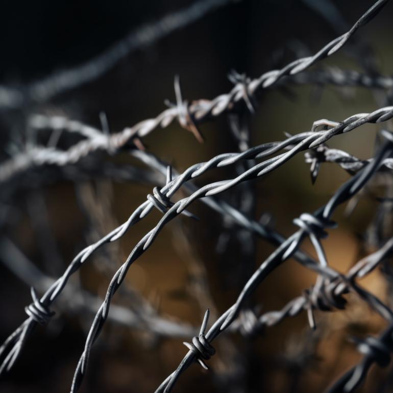 A close-up photo of barbed wire