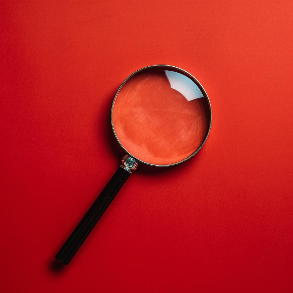 A magnifying glass in front of a red background