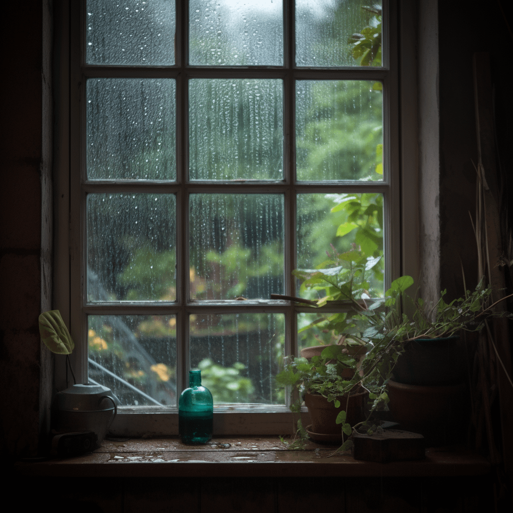 Looking out a window on a rainy day