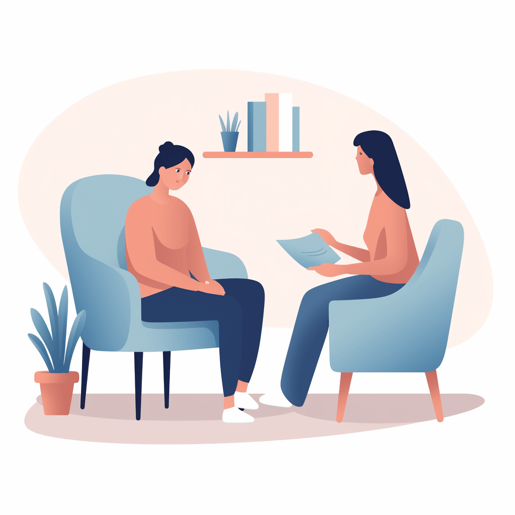 An animation representing a therapist and a client