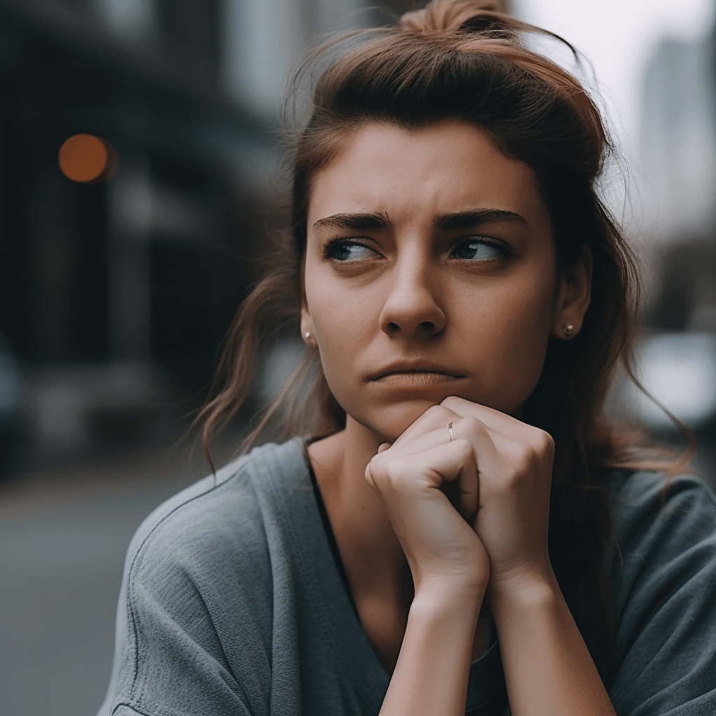 A girl with her hands folded looking elsewhere