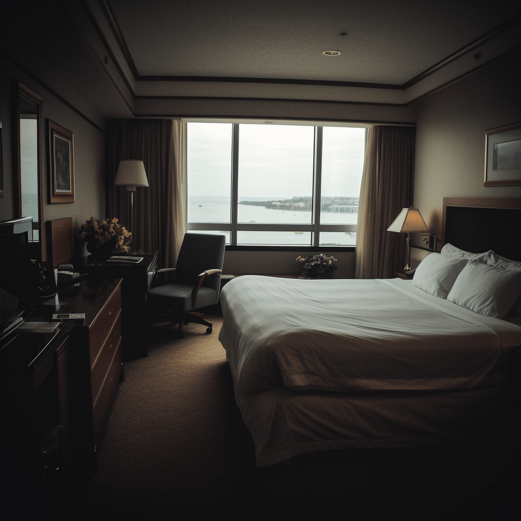 Ominous and dark hotel room