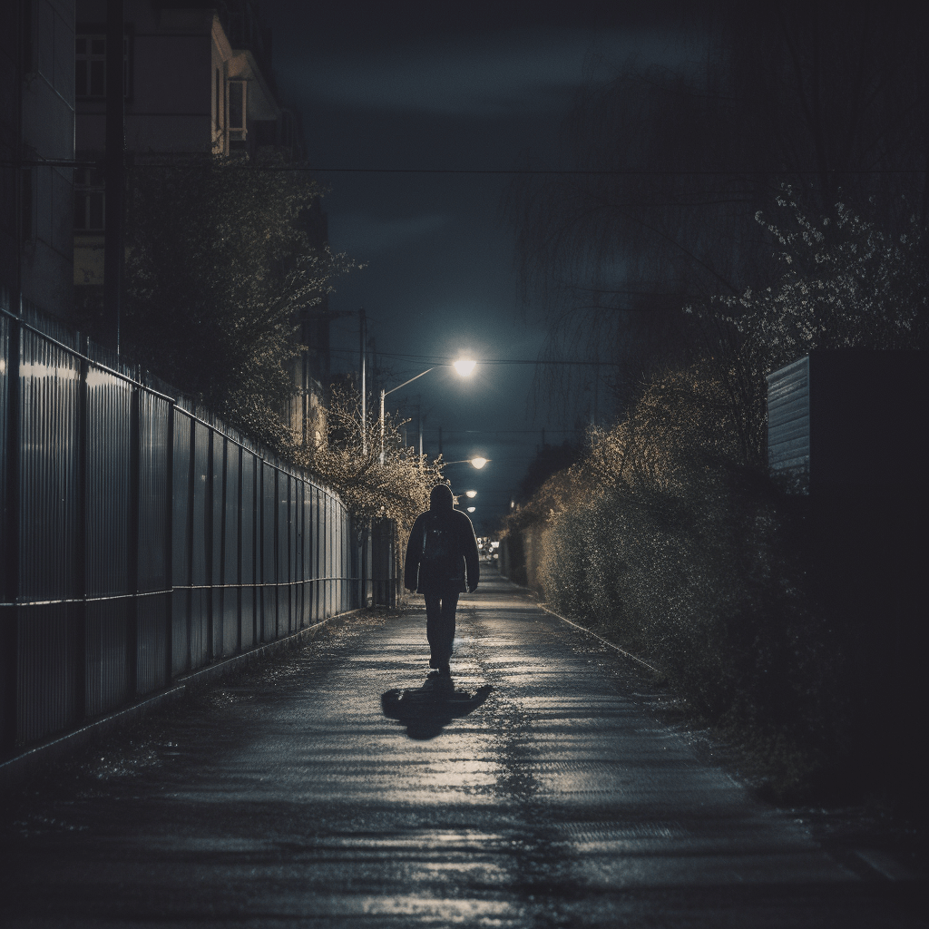 Man walking alone at night