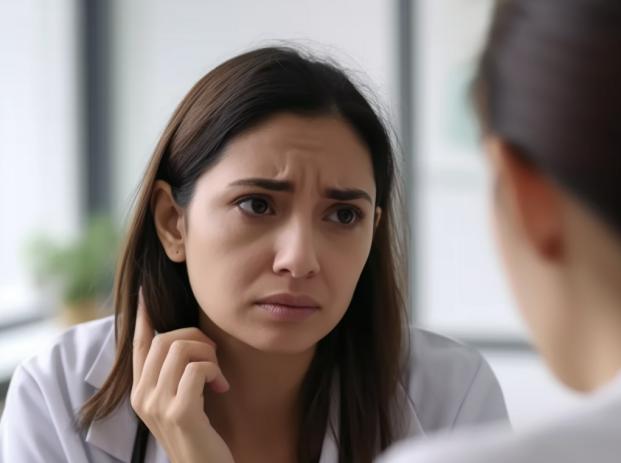 Sad woman talking to her doctor