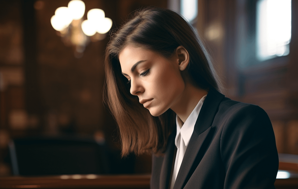 A woman in the courtroom